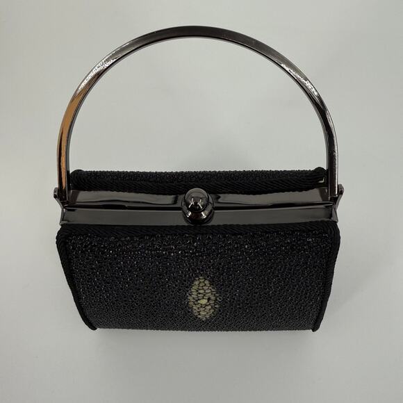 Moo Roo Charleston Black Stone Inlay Evening Hand Bag Mary Norton Signed 2003 - Picture 6 of 12